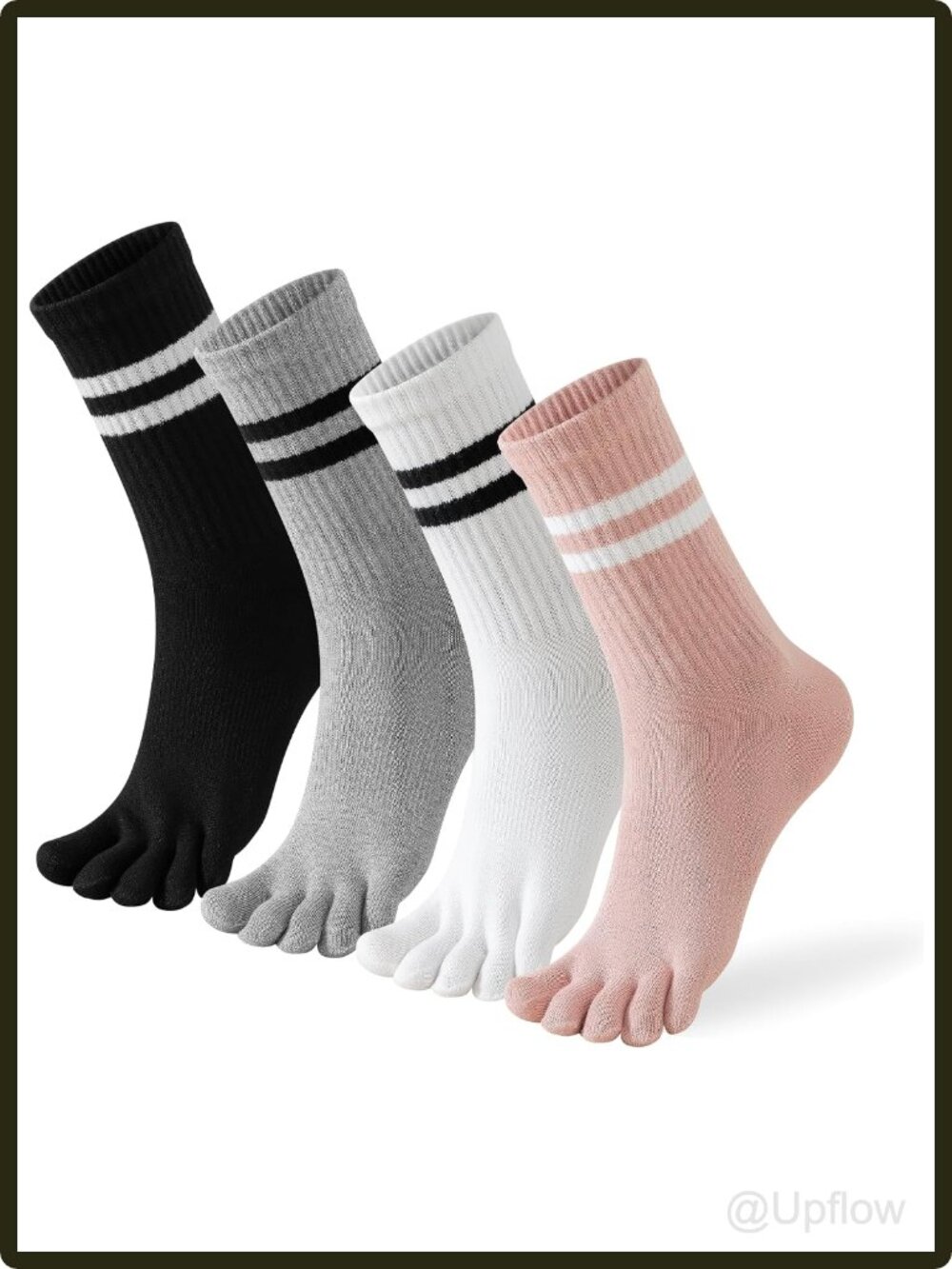 Women's Cotton Five Toe Crew Socks 4 Pack Running Hiking Athletic Separated Toes